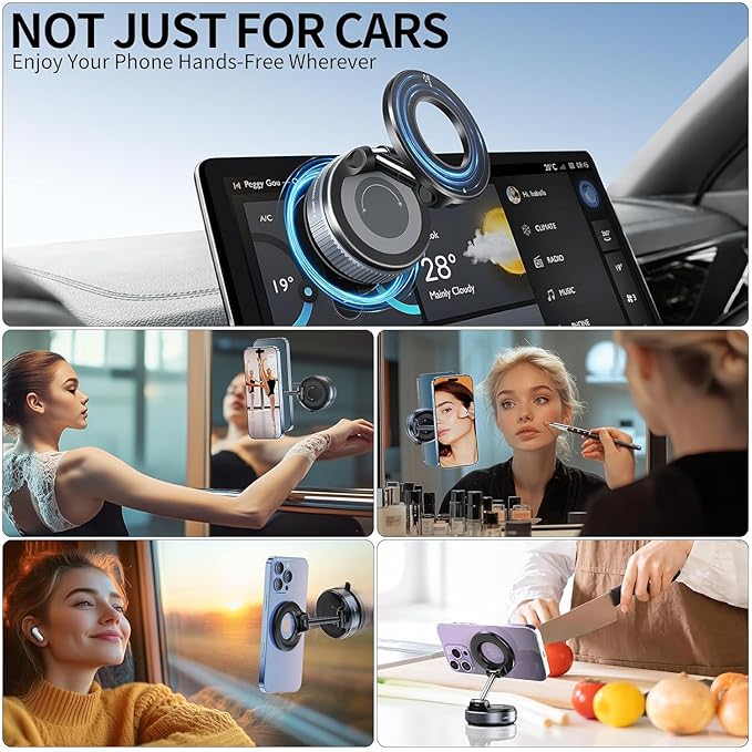 Magnetic Vacuum Suction Mobile Holder, Multiple Angle Adjustment, Retractable, Strong Magnetic Attachment.