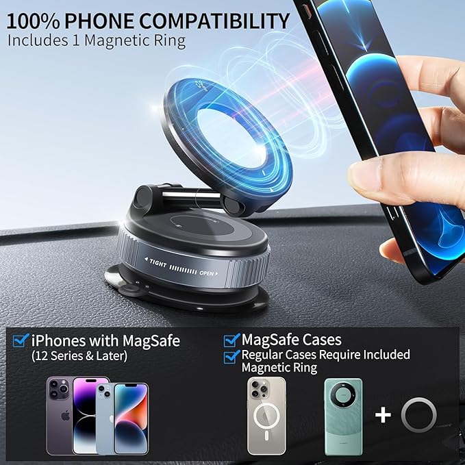 Magnetic Vacuum Suction Mobile Holder, Multiple Angle Adjustment, Retractable, Strong Magnetic Attachment.