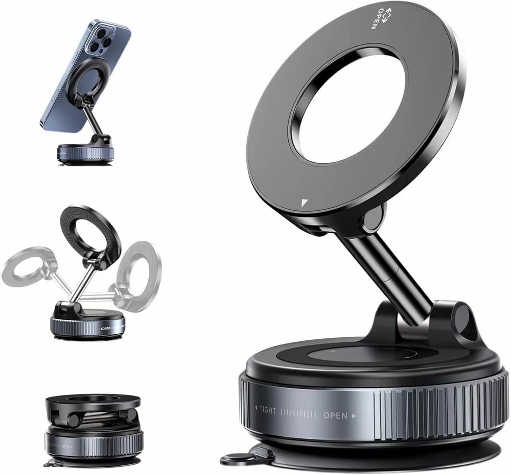 Magnetic Vacuum Suction Mobile Holder, Multiple Angle Adjustment, Retractable, Strong Magnetic Attachment.