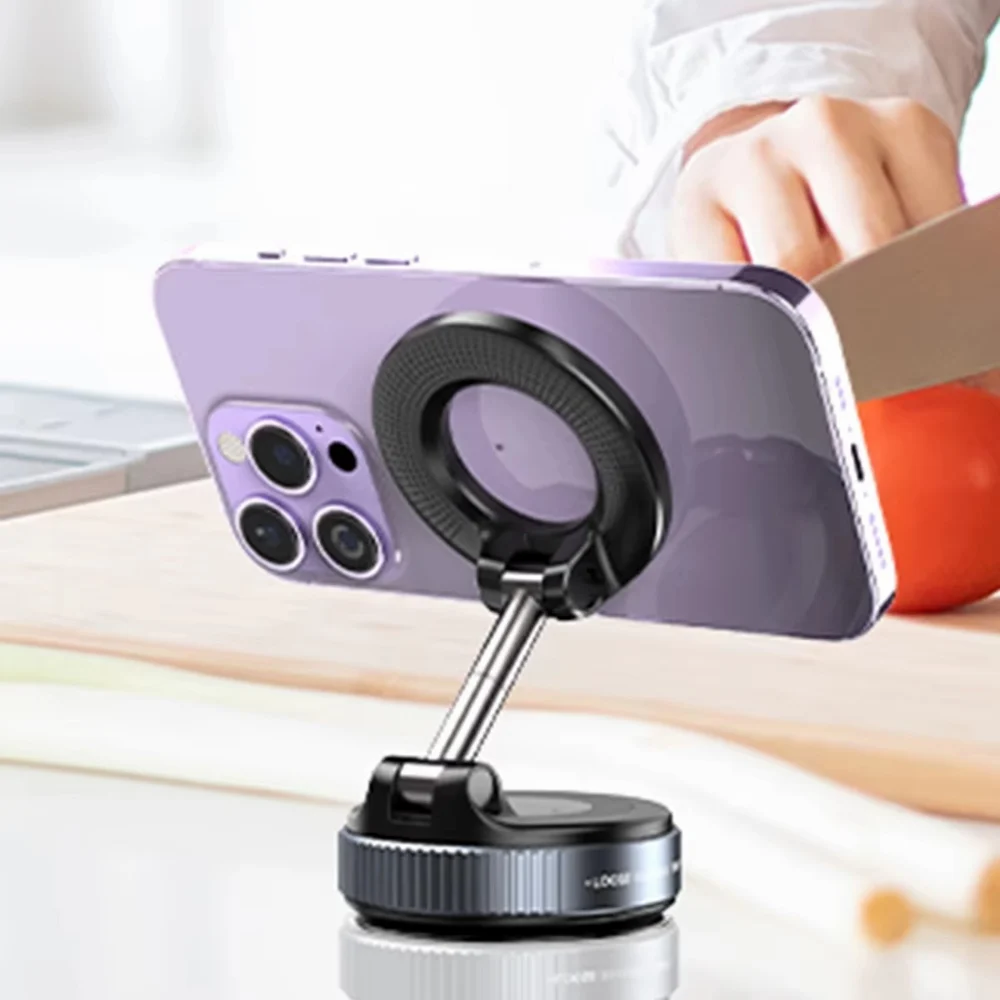 Magnetic Vacuum Suction Mobile Holder, Multiple Angle Adjustment, Retractable, Strong Magnetic Attachment.